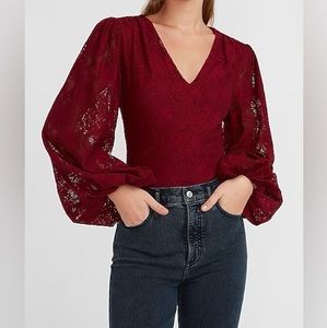 NWT Express Lace Balloon Sleeve Thong Bodysuit XS